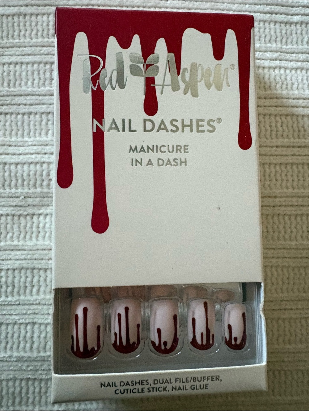 Red Aspen Nail Dashes Press-On Nails White with Red Drip Creep It Real Karla